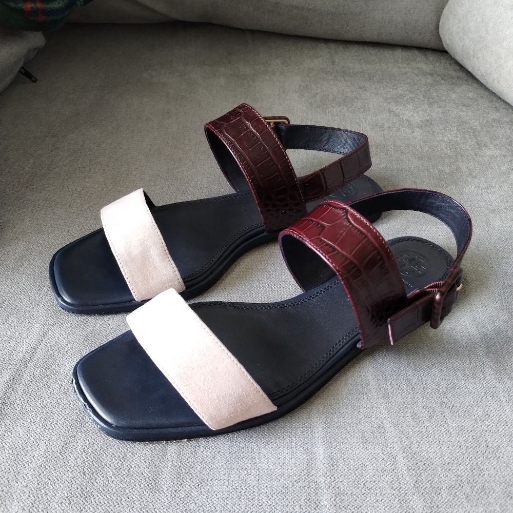 Tory Burch Croc Embossed Leather Sandals